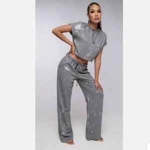 Polyester metallic splash wide-leg pants, Zara (Pant Only)